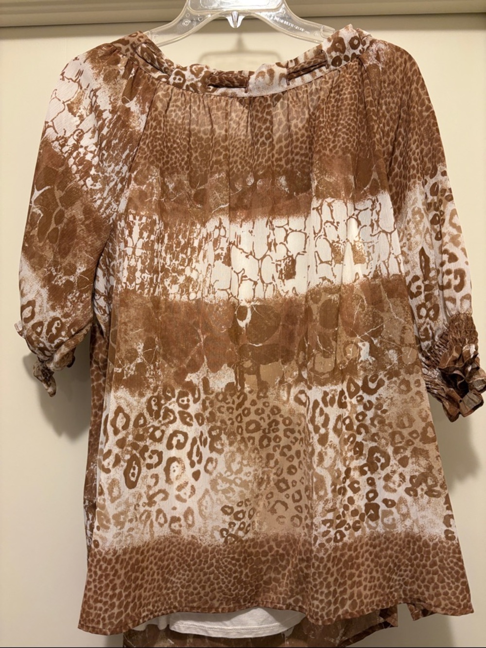 Multiples Brown and White Animal-Print Peasant Blouse - Picture 3 of 3